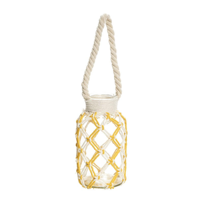 Vaas met touw - geel - 10x10x20 cm