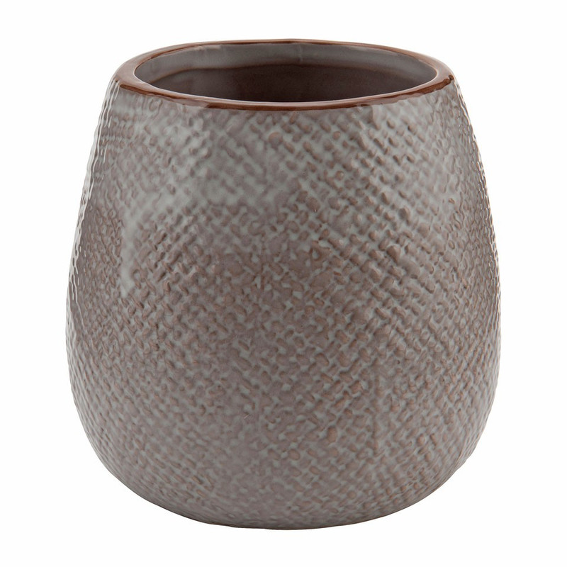 Pot keramiek reliëf - 10x10 cm - groen/taupe/grijs