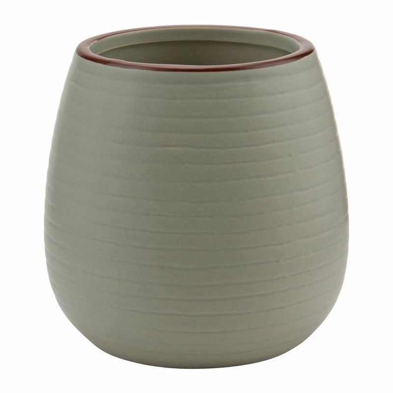Pot keramiek reliëf - 10x10 cm - groen/taupe/grijs