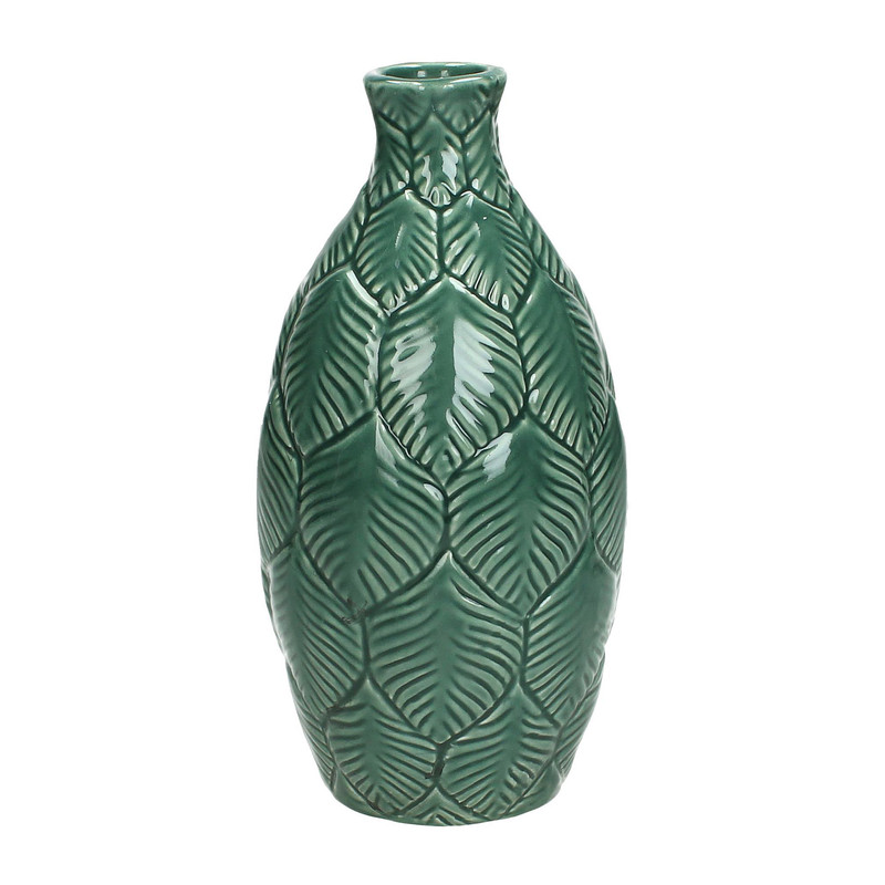 Vaas met bladeren reliëf - groen - 20 cm 