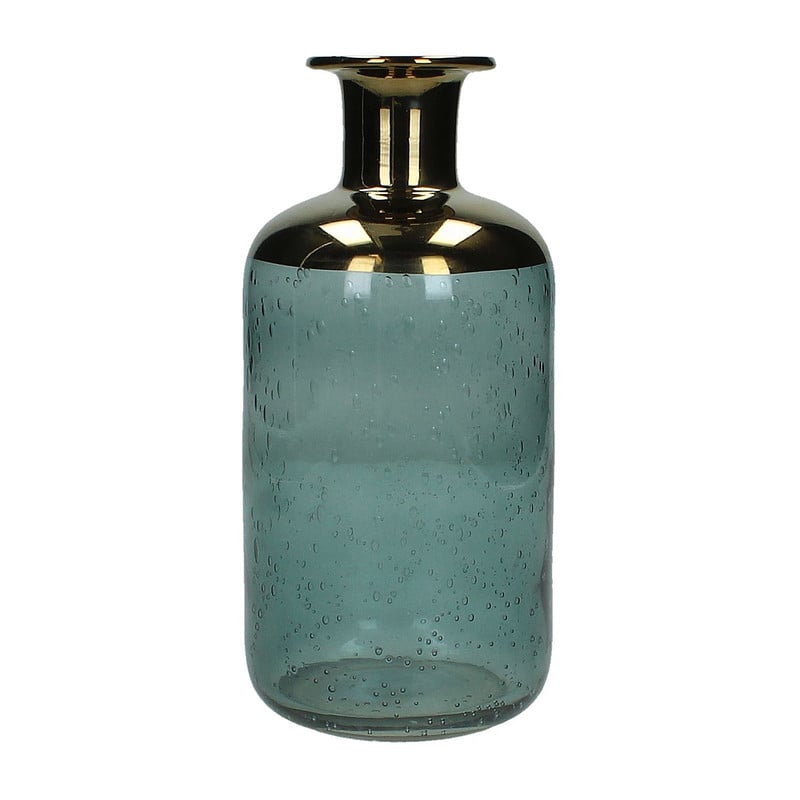 Glazen vaas - blauw/brons - 20,5 cm 