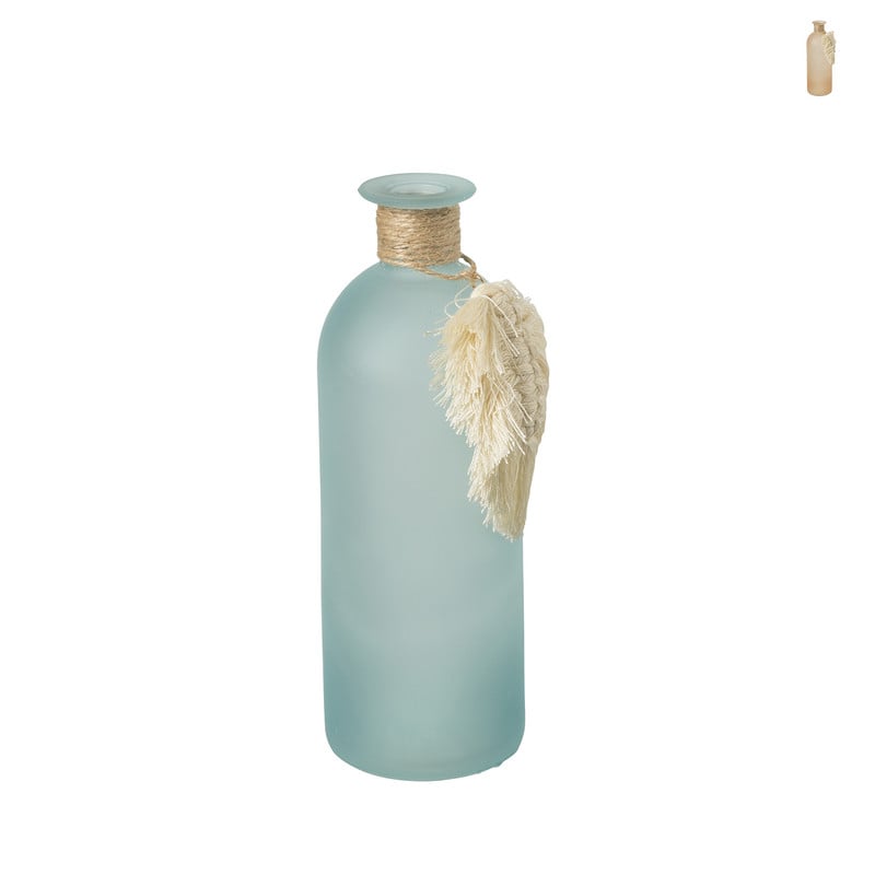 Vaas mat glas met tassel - diverse kleuren - ø7x20 cm