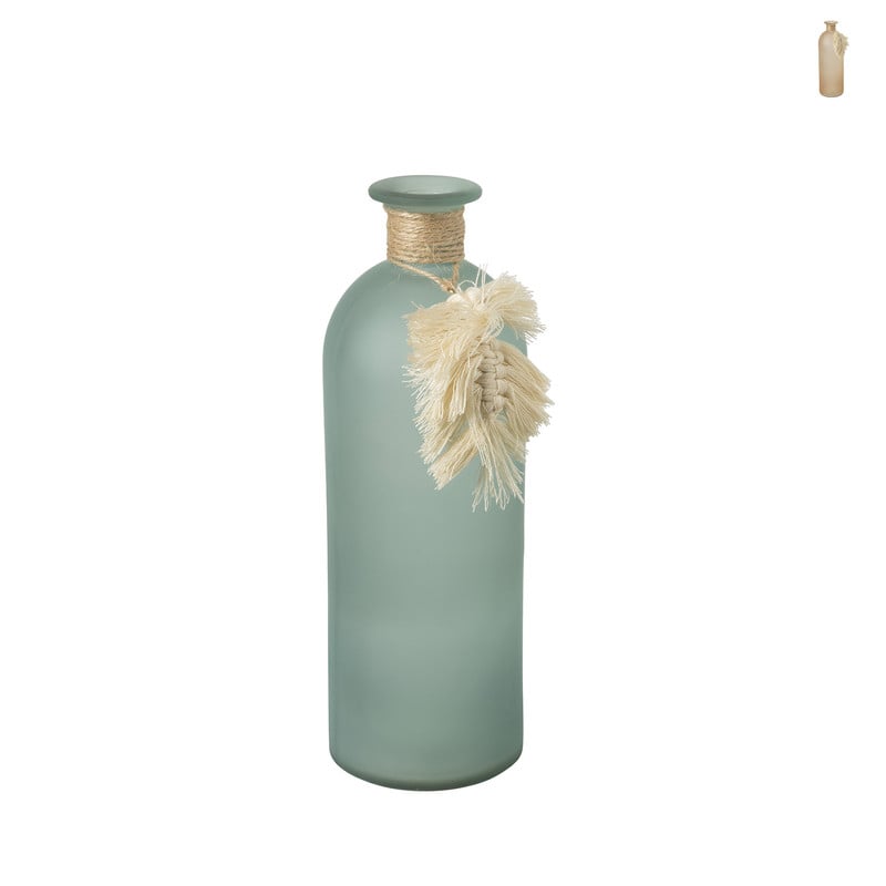 Vaas mat glas met tassel - diverse kleuren - ø8.5x27 cm