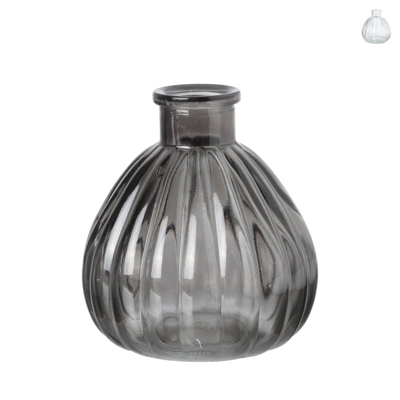 Vaasje ribbel glas - diverse kleuren - ø9x9 cm