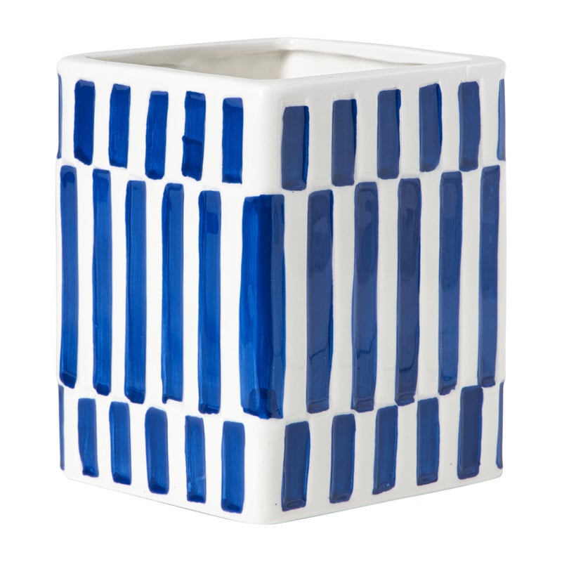 Vaas ruit - blauw/wit - 12.5x10x10 cm