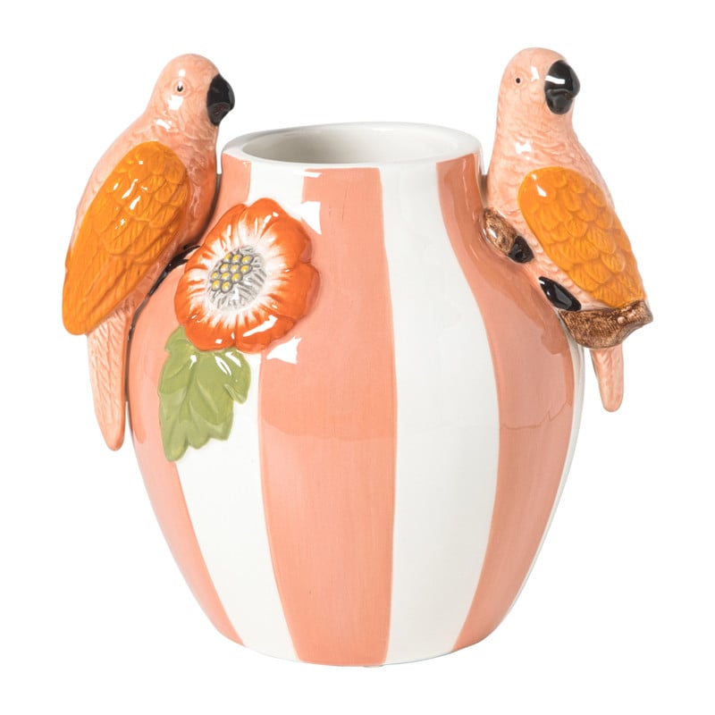 Vaas streep papegaai - roze - 17x14x18.2 cm