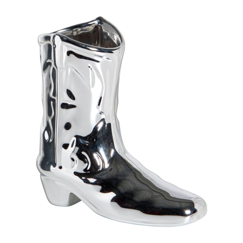 Vaas cowboy laars Annemieke - zilverkleurig - 16.5x16.3x7.5 cm