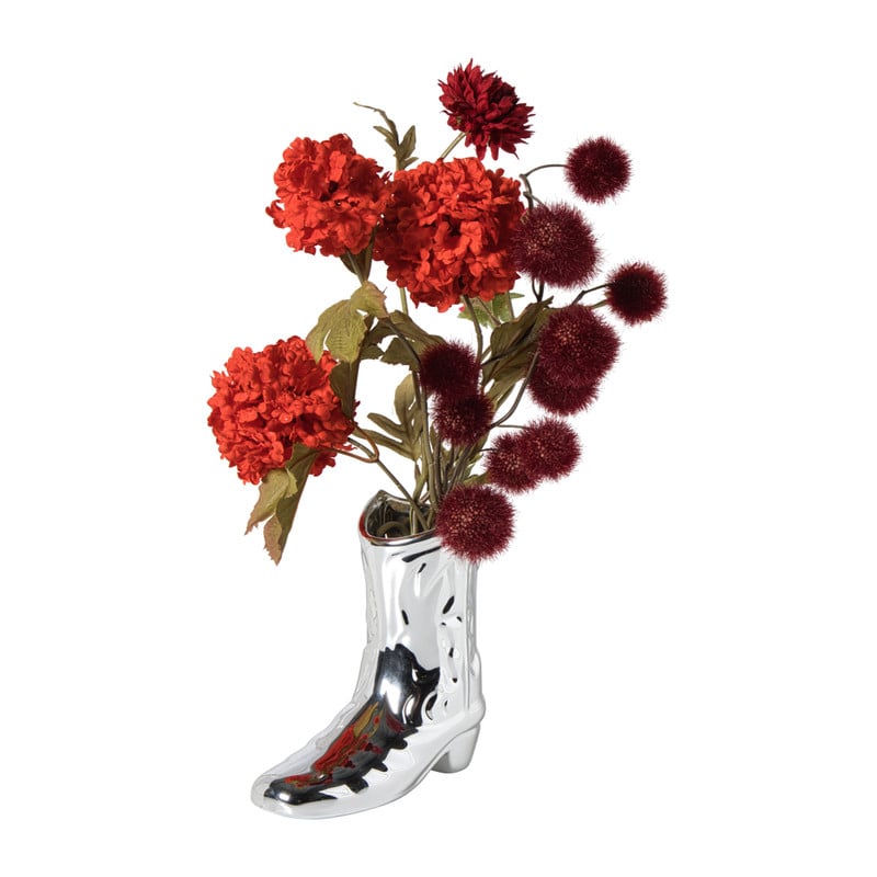 Vaas cowboy laars Annemieke - zilverkleurig - 16.5x16.3x7.5 cm
