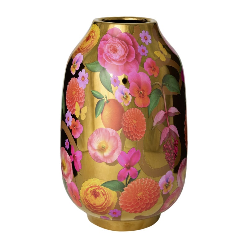Vaas bloemen - goudkleurig - ø19x31 cm