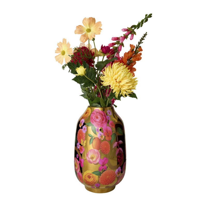 Vaas bloemen - goudkleurig - ø19x31 cm