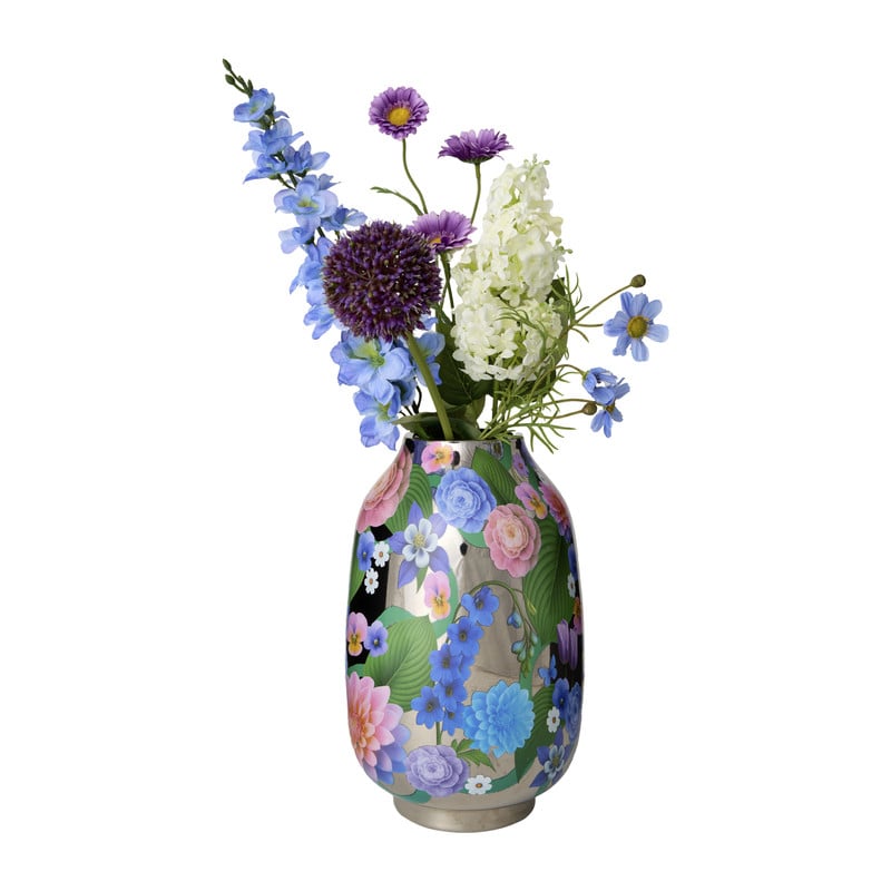 Vaas bloemen - zilverkleurig - ø19x31 cm