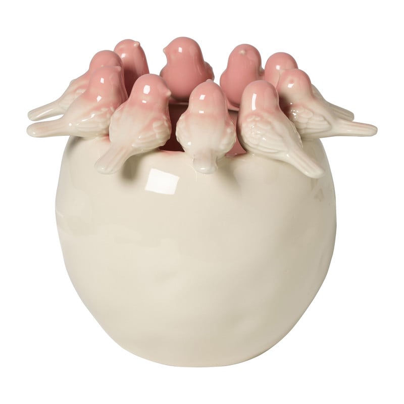 Vaas met vogeltjes - beige - ø21.5x19 cm