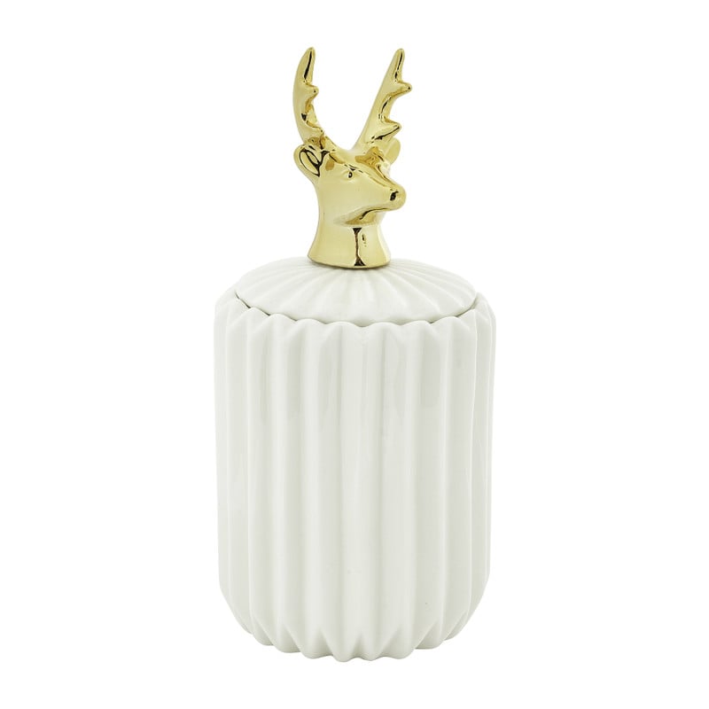 Sieradenpotje hert - wit/goud - Ø7.5xH14 cm