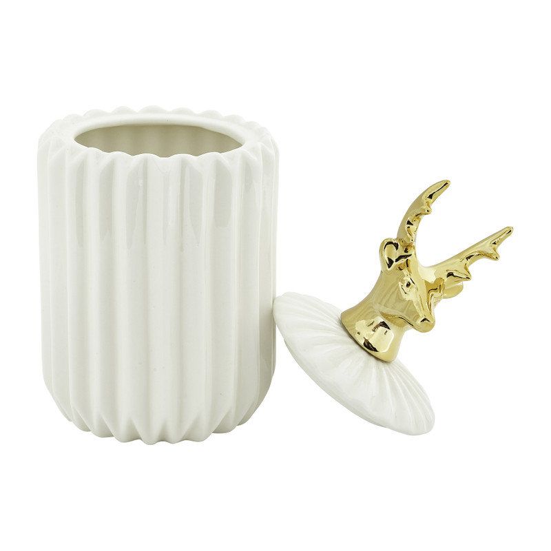 Sieradenpotje hert - wit/goud - Ø7.5xH14 cm