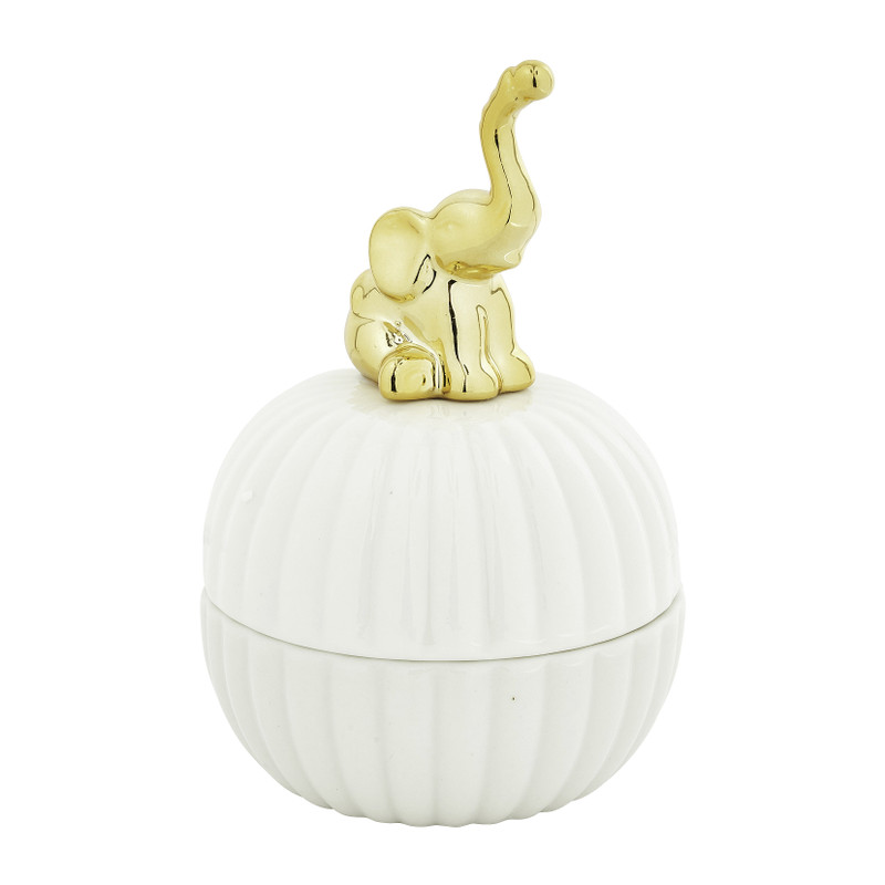 Sieradenpotje olifant - wit/goud - Ø8xH10 cm