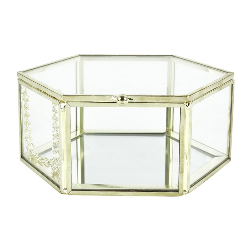 Opbergdoosje hexagoon - goud - 12.5x12.5x5.5 cm