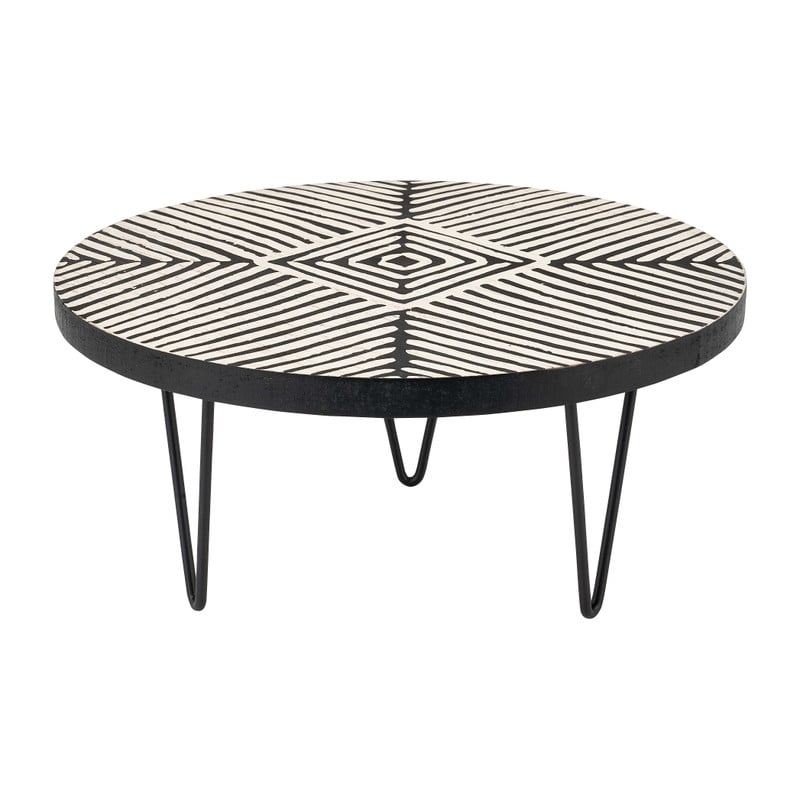 Decoratieplateau op pootjes - zwart/hout - ⌀23x12 cm