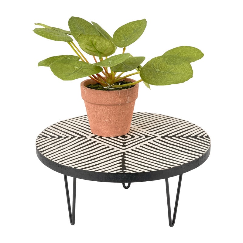 Decoratieplateau op pootjes - zwart/hout - ⌀23x12 cm