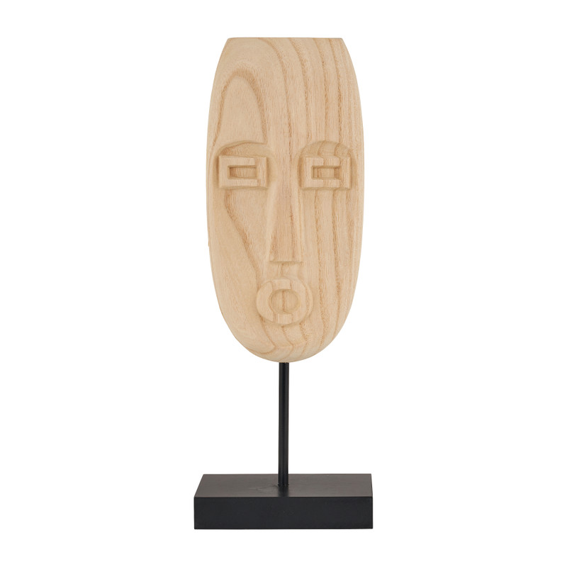 Houten masker staand - naturel - 13,5x8x36 cm
