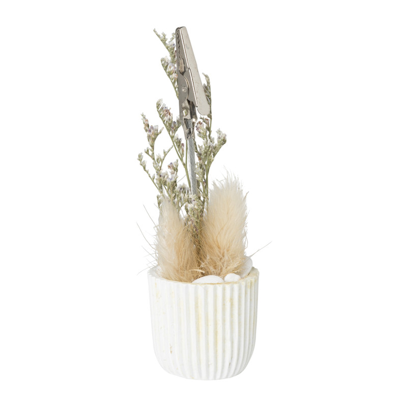 Foto clip potje met droogbloem - goud/wit - ø3.5x11.5 cm