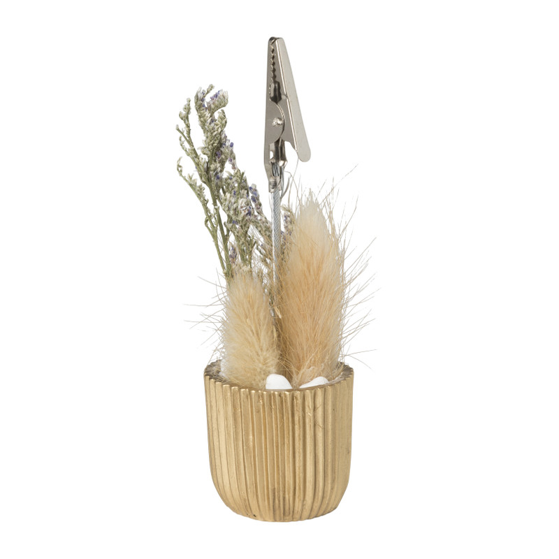 Foto clip potje met droogbloem - goud/wit - ø3.5x11.5 cm