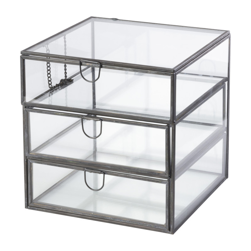 Zwarte box met lades - vierkant - 15,8x15,8x15,8 cm