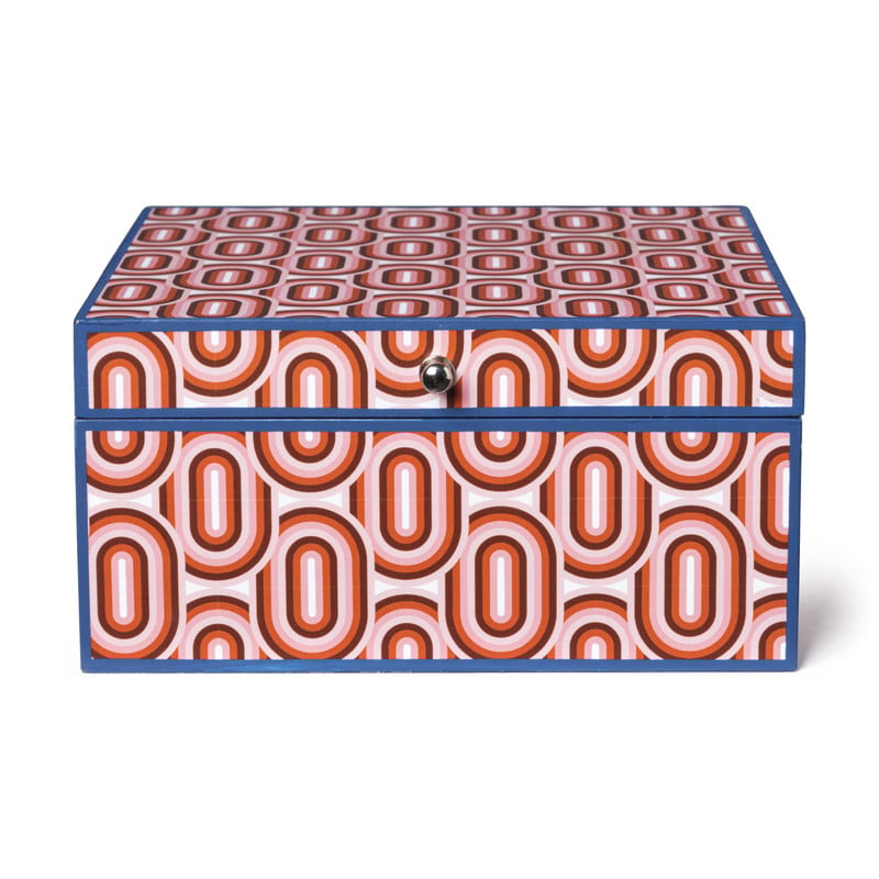 Decoratie box boho - rood/blauw - 18x19x9 cm