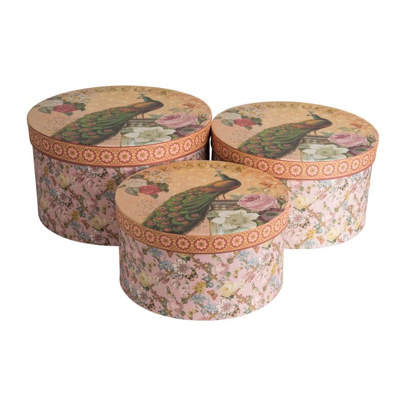 Cadeaudoos rond - pauw - set van 3
