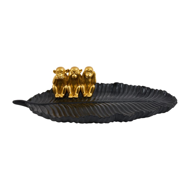 Plateau met aapjes - zwart/goud  - 25.5x15x6.5 cm
