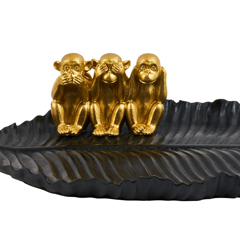 Plateau met aapjes - zwart/goud  - 25.5x15x6.5 cm