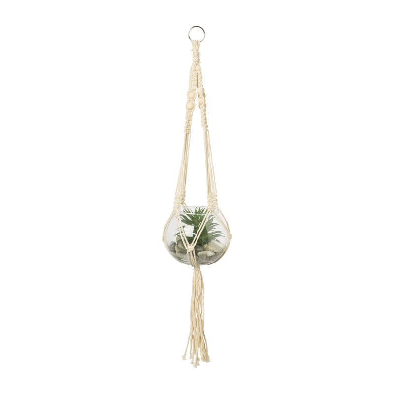 Kunstplant in glazen bol en plantenhanger - diverse varianten - ø12x60 cm 