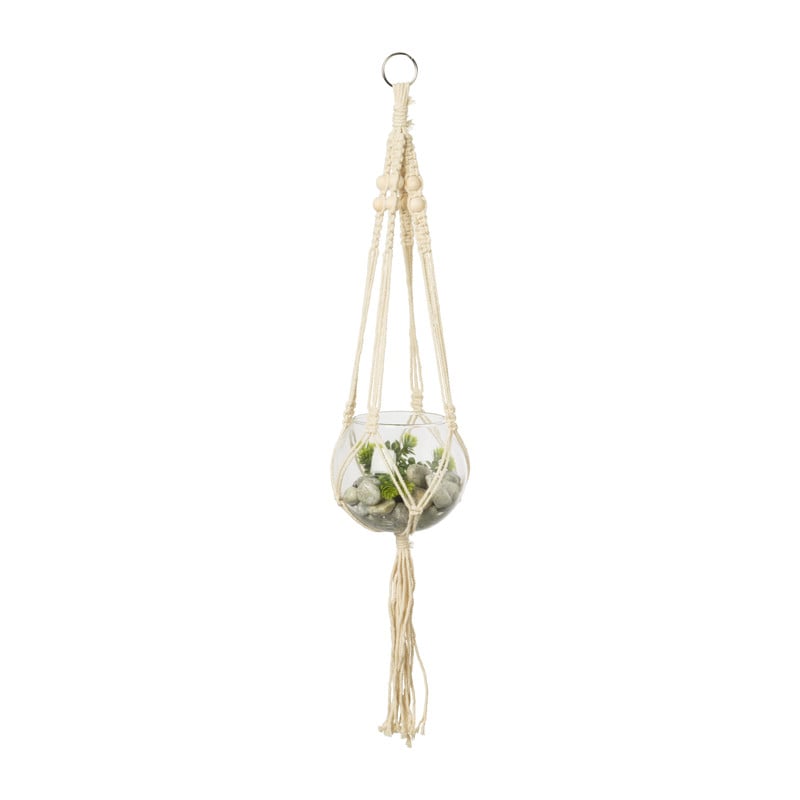 Kunstplant in glazen bol en plantenhanger - diverse varianten - ø12x60 cm 