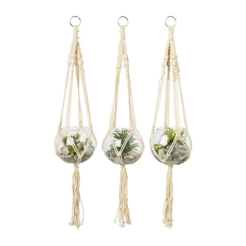 Kunstplant in glazen bol en plantenhanger - diverse varianten - ø12x60 cm 
