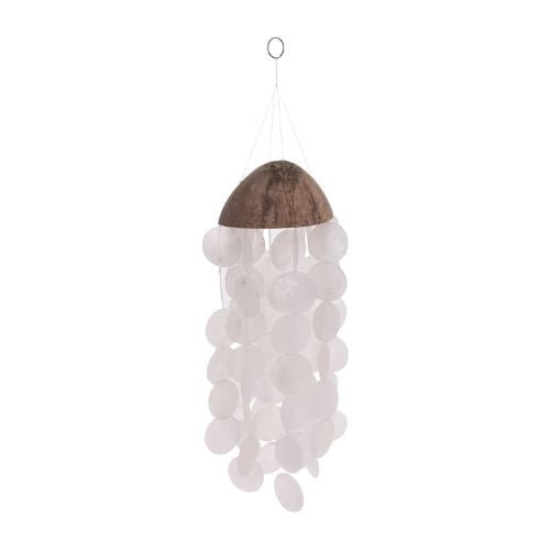 Windgong kokosnoot met schelpen - wit/bruin - 15x15x8 cm