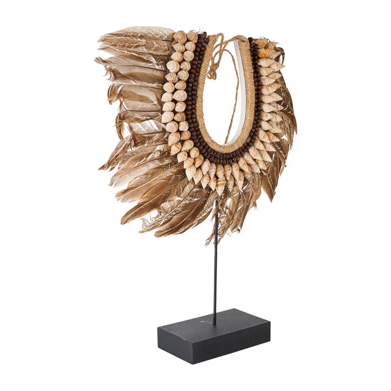 Decoratie schelpenketting met veren - bruin - 30x7x36 cm