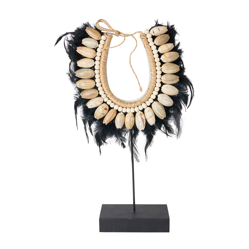 Decoratie schelpenketting met veren - zwart - 30x7x36 cm