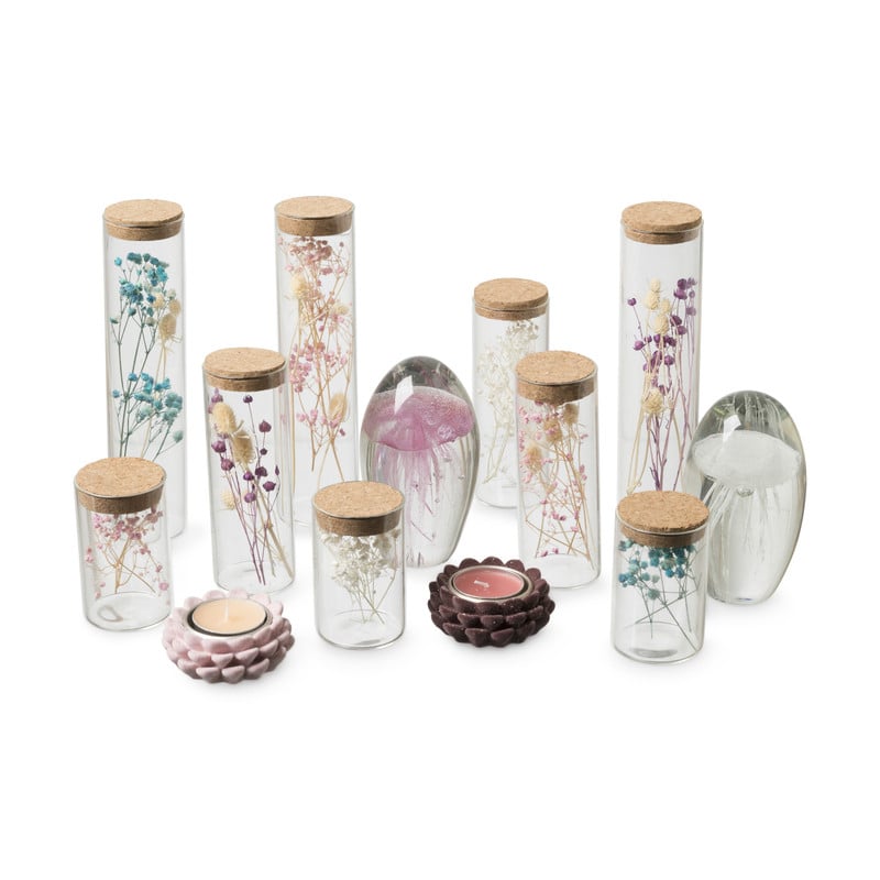 Droogbloem in glas - 19x4.5x4.5 cm - diverse varianten