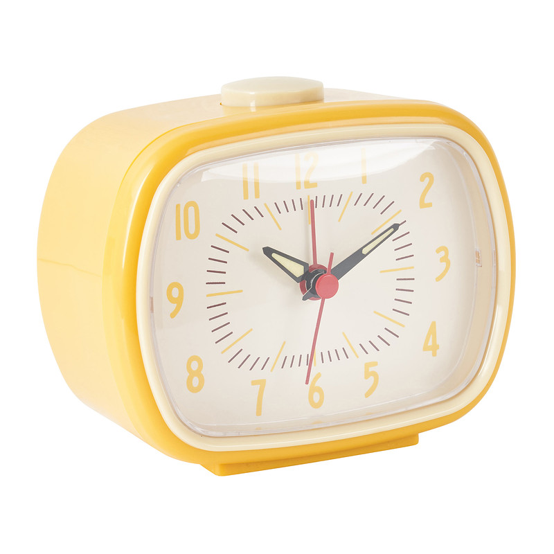 Klok retro - geel - 11x6x8,5 cm