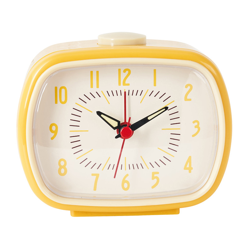 Klok retro - geel - 11x6x8,5 cm