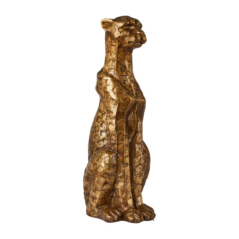 Luipaard beeld XL - goudkleurig - 22x19x58 cm