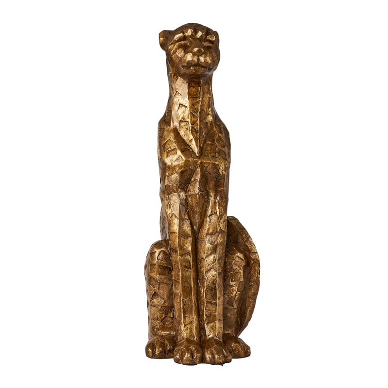 Luipaard beeld XL - goudkleurig - 22x19x58 cm