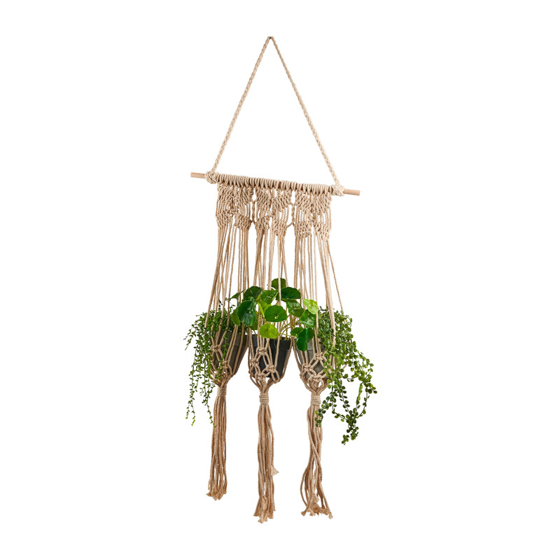 Plantenhanger - macramé - 3 potjes