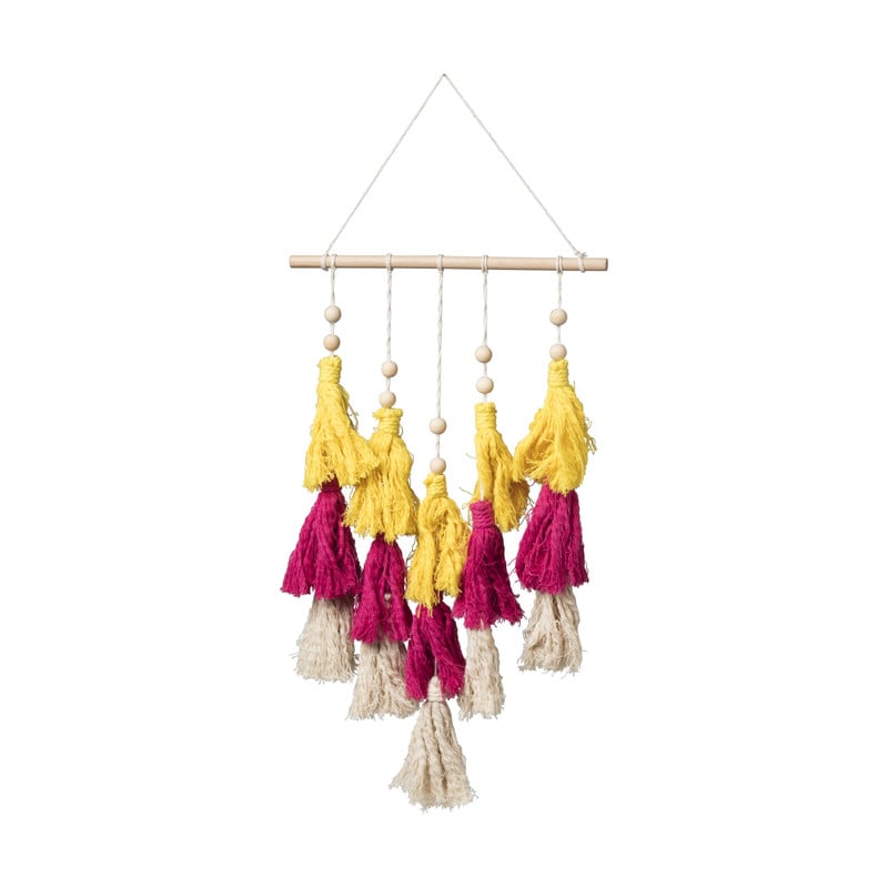 Hanger met kwastjes - geel/roze/naturel - 50x30 cm 