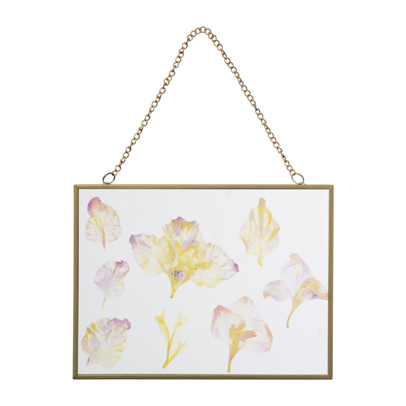 Lijstje met bloem liggend - goudkleurig - 20x15 cm