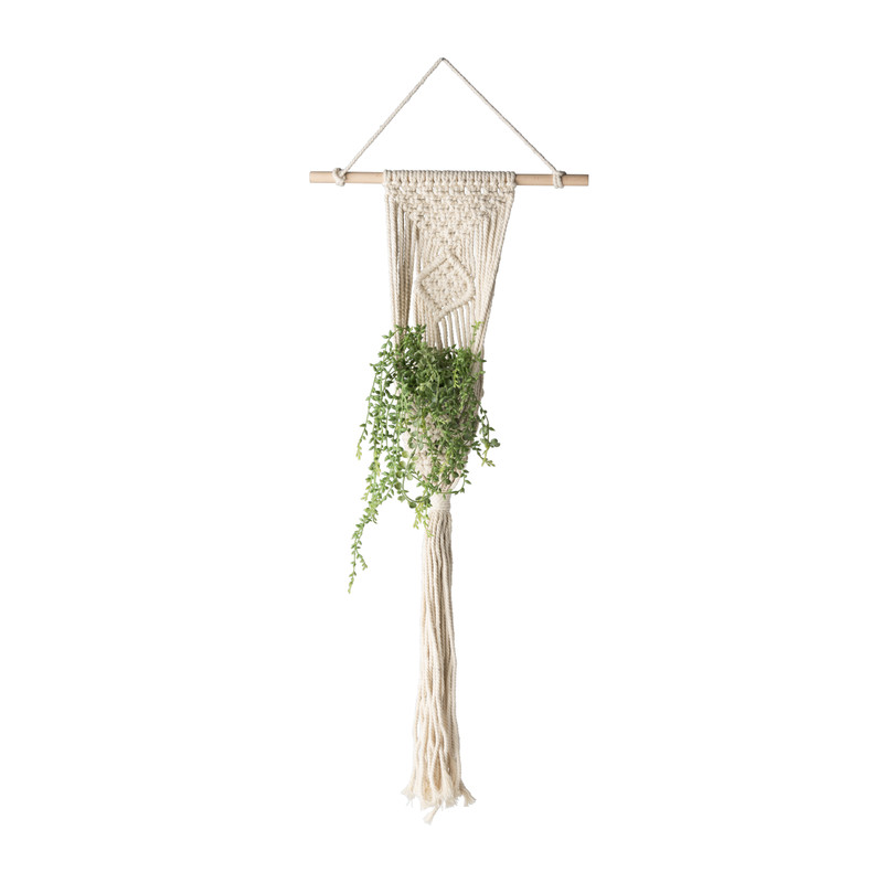 Macrame plantenhanger - wit - 90x37 cm