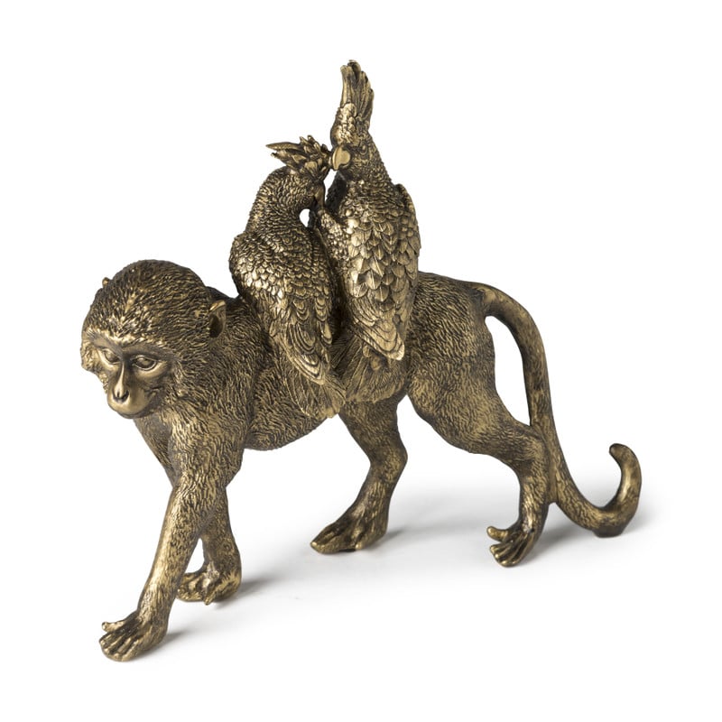 Aap vogel beeld - goud - 29x8,5x26 cm