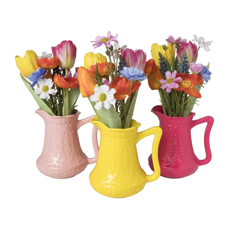 Vaasje met bloemen - licht roze - ø17x30 cm