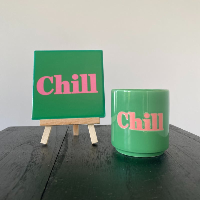 Siertegel Chill - roze/groen - 10x10x0.5 cm