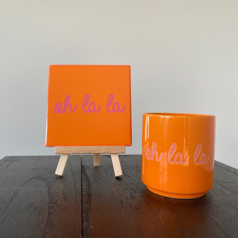 Siertegel Oh la la - roze/oranje - 10x10x0.5 cm