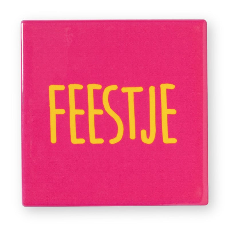 Siertegel Feestje - roze/geel - 10x10x0.5 cm